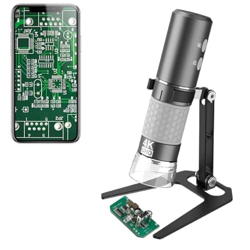 Image of Jiusion WiFi USB Digital Handheld Microscope, 50 to 1000x Wireless Magnification Endoscope 4K 3840x2160P Camera 8 LEDs with Metal Stand for iPhone iPad Android Mac Windows Linux Chrome