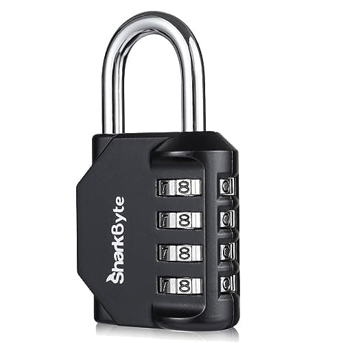 Image of SharkByte Combination Padlock - 4-Dial Heavy Duty Combination Lock, Weatherproof Outdoor Lock Re-settable Combination Padlock for Gym, School, Locker, Outdoor Shed, Storage, Cabinet, Toolbox (1 Pack)