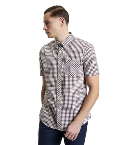 Image of Ben Sherman Men's Signature House Check Shirt, Short Sleeved, Button-Down Collar (Red.) XL