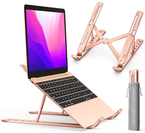 Image of ivoler Laptop Stand, Adjustable Laptop Riser Aluminum Ergonomic Foldable Portable Tablet Holder Desk Laptop Holder, Notebook Stand for MacBook, Lenovo, Dell, HP, More 10-15.6” Laptops-Gold Rose.