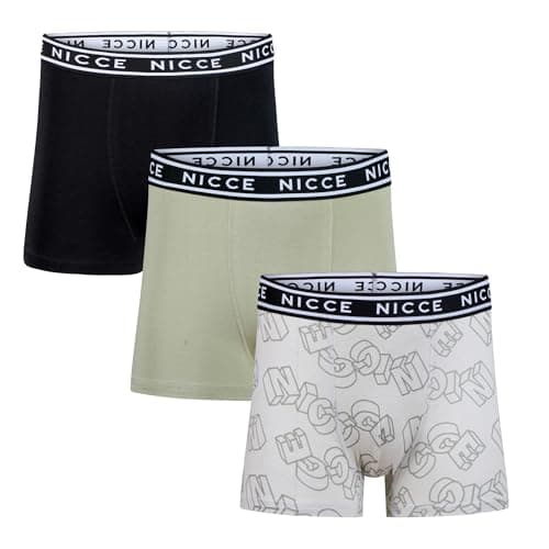 Image of Nicce Men's Wesson Boxers, Assorted Colours, Elasticated Logo Waistband, 3 Pack, Premium Soft Cotton, Classic Fit, Comfortable Men's Underwear, Large