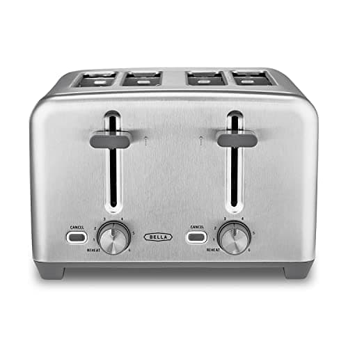 Image of BELLA 4 Slice Toaster with Auto Shut Off - Extra Wide Slots and Removable Drop-Down Crumb Tray with Cancel and Reheat Function - For Texas Toast, Large Bread & Bagel, Stainless Steel