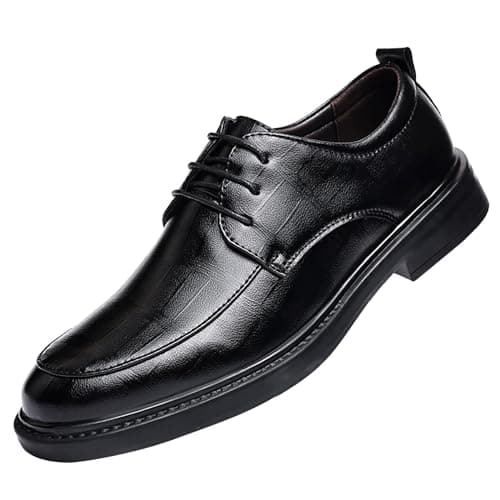 Image of LOIJMK Leather Shoes Thick Sole Business Shoes Men Black Comfortable Oxford Shoes Spring and Summer Suit Shoes Matt Outdoor Boots Casual Shoes Leather Shoes, black, 8 UK