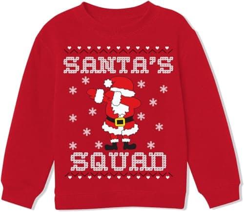 Image of Little Hand Unisex Kids Christmas Sweatshirt Jumper for Boys Santa Claus Xmas Cotton Long Sleeve Tops Pullover Shirts Clothes, Red, 5-6 Years