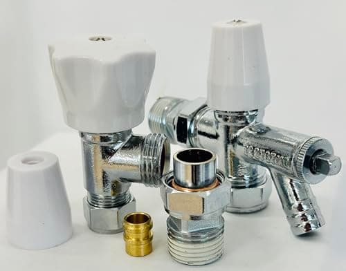 Image of Wärmer System 8-10mm Angled Radiator Valve, Lockshield Angled Radiator Valve with Drain Off (Radiator Valve and Lockshield Valve)