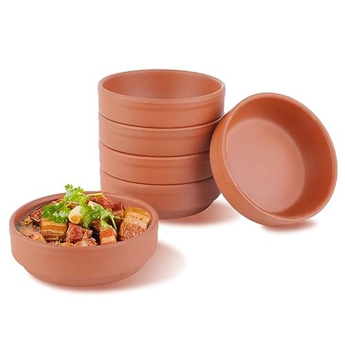 Image of Terracotta Bowl, Iceten Tapas Olive Bowls Brown Glazed Cazuela Casserole Dishes Oven Safe Cooking bowls for Tapas Dishes Morrocan Dishes Camembert Serving Dishes Cazuela Dishes(6PCS,9.8㎝)