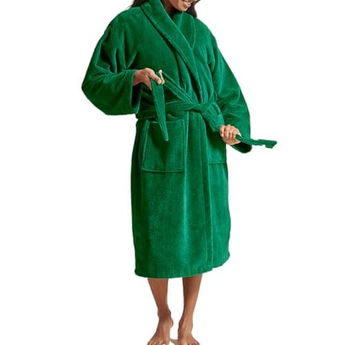 Image of Christy Super Soft Cosy Bath Robe | Luxury Dressing Gown | Quick Dry, Snag Free | Lightweight 320GSM Womens Bathrobe | Soft Cotton Velour Inner Lining | Size Small-Medium (8-14) | Forest Green