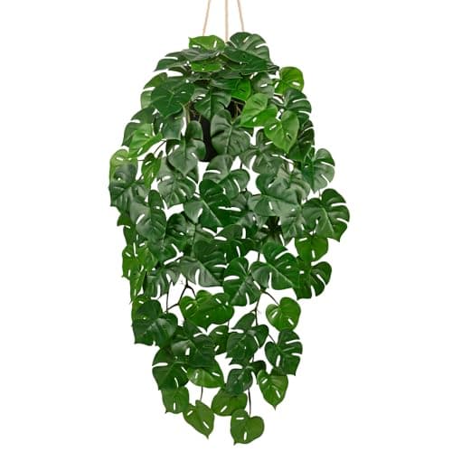 Image of Arborus 37" Artificial Hanging Plant Indoors 94cm Faux Monstera Leaves in Pots Fake Green House Plants Decorative Artificial Plants Potted for Bedroom Bathroom Shelf Office Garden Home Decor