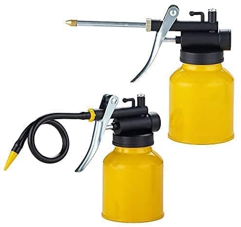 Image of Junchi Metal Hand Pump Oil Can Tool, Pistol Oiler Can with 2 Spout Straight & Flexible - 250 ML. Capacity
