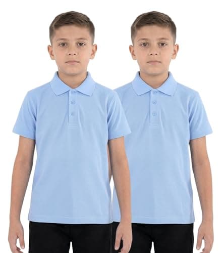 Image of GW CLASSY OUTFIT Pack of 2X 4X 6X Girls Boys Polo Blue T Shirts (Mulitpacks) Unisex Kids Plain Polo Neck Tops Short Sleeve Kids T-Shirts School Tops Uniform PE Gym (11-12 Years, 2X Blue)