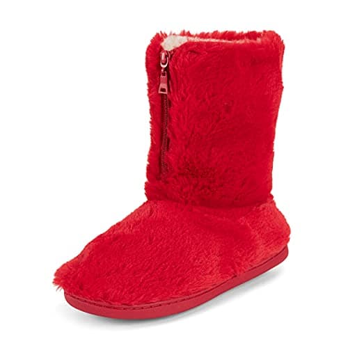 Image of Polar Women’s Faux Fur Indoor Outdoor Boot Slippers - Memory Foam Lined House Shoes with Zip Closure, Plush Warm Lining & Non-Slip Rubber Sole - Cosy Winter Comfort Footwear - Red - UK6/EU39