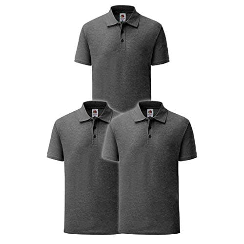 Image of Fruit of the Loom Men's Polo Shirt (Pack of 3), 3 x dark grey mottled, XL