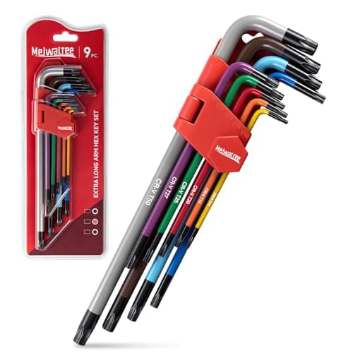Image of Meiwaltee 9PCS Torx Star Allen Wrench Set, Extra Long Arm Star Key Set T10 - T50, Cr-V Steel, Color-Coded Anti-Slip Wrenches for Bike Repair, Furniture Assembly, Motorcycle Maintenance, DIY Project.