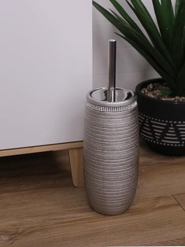 Image of Showerdrape Sparkle Silver Set of 5 Pieces Bathroom Accessory Set Soap Dispenser Toothbrush Tumbler Toilet Brush & Holder Resin (Toilet Brush & Holder)