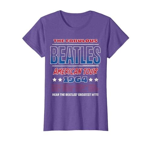 Image of The Beatles - American Tour 1964 Greatest Hits T-Shirt, Women, Purple Heather, XX-Large