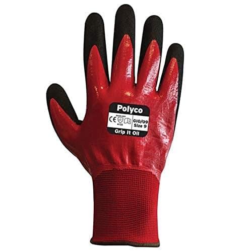 Image of Polyco GIO/09 Grip It Oil Seamless Nylon Glove with Dual Nitrile Coating, Size 9