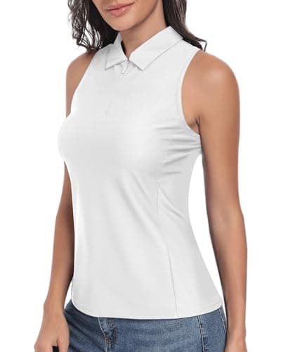 Image of JoyGirl Sleeveless Polo Shirts for Women Gym Tops Golf Polo 1/4 Zip Up Running Yoga Workout Tank Tops (White-1,M)