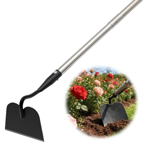 Image of Garden Hoe, Heavy Duty M-Draw Hoe Garden Tool for Plowing, Cultivating, Trenching, Ridging, Tilling Loosening Soil, Scraping Weeder with 188 cm Handle for Stand Gardening, Weeding Reduce Back Strain