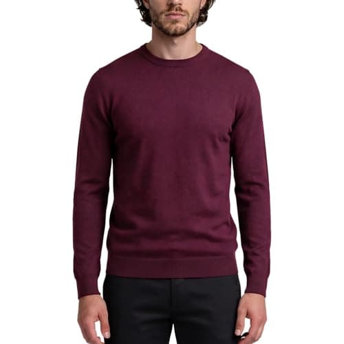 Image of Xact Mens Jumper 100% Cotton Crew Neck – Lightweight 12 Gauge Knit Jumper for Men UK, Smart Casual Work & Office Sweater (Burgundy) M