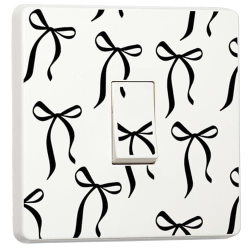 Image of stika.co Set of 2 Black Bow Light Switch Sticker - Decorative Single Switch Cover, Self-Adhesive Vinyl, Fun Home Décor for Bedroom, Hallway, or Kids Room