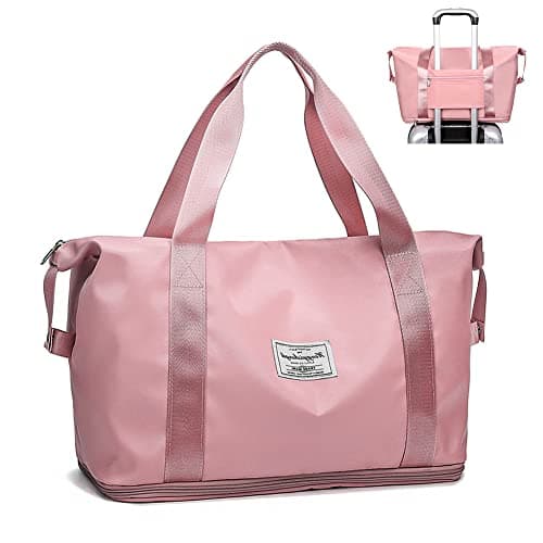 Image of Weekend Bag for Women Overnight & Carry On Holdall Travel Bag - Waterproof Weekender Tote Expandable for Vacation, Gym, Sports, Shopping (36L Pink)