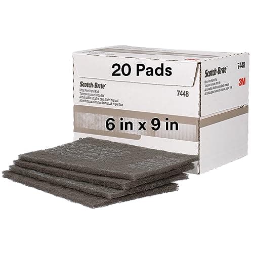 Image of Scotch-Brite Ultra Fine Grade 7448 Hand Pad, Pack of 20, 6 in x 9 in Hand Pads, Nonwoven Silicon Carbide, Surface Preparation, Scuffing, and Cleaning, Gray