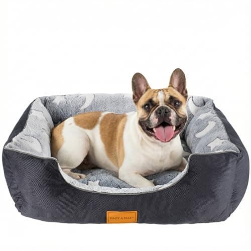 Image of Daisy & Max Medium Dog Bed Washable (63×53cm) – Soft Plush Pet Bed with Raised Sides, Non-Slip Base & Rectangle - Comfortable Indoor Grey Dog Bed, Puppy Bed, for Small Medium Large Dogs