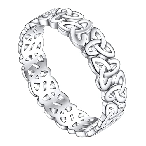 Image of FOCALOOK Silver Celtic Rings for Women 5mm Triquetra Band Ring 925 Sterling Silver Thumb Ring Size S