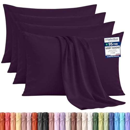 Image of Utopia Bedding - 4 Pack Pillow Cases - OEKO-TEX - Standard Size 50x75 cm - 100% Brushed Microfiber Pillowcases with Envelope Closure, pillows not included - Wrinkle, Fade, & Stain Resistant - Purple