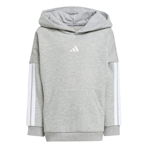 Image of adidas Boy's Little Kids 3 Stripes Essentials Fleece Track_Suit, medium grey heather, 7-8 Years