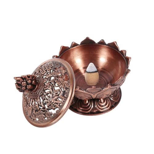 Image of Leopacat Lotus Incense Burner with Lid, Vintage Zinc Alloy Holder for Sticks & Cones, Charcoal Resin Censer for Aromatherapy, Meditation, Yoga & Home Decor - Waterfall Smoke Effect