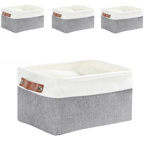 Image of Mangata Fabric Storage Box Set of 4, Thickened Canvas Storage Baskets for Bedroom Wardrobe Shelf Socks Underwear(Grey/white, M)