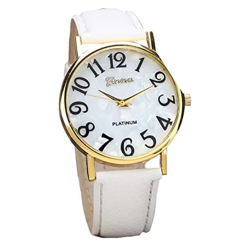 Image of No Battery Watch Wrist WH Digital Retro Watches Dial Women Analog Quartz Leather Watch Women's Watch Watch for Blind Women (White, One Size)