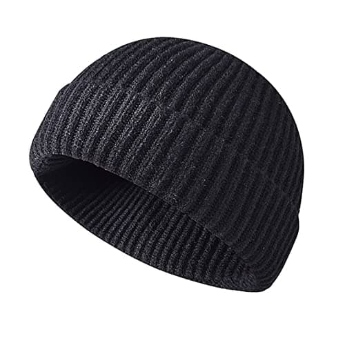Image of Winter Beanie Hat, Roll up Edge Skullcap Fisherman Beanie, Unisex Soft & Stretchable Cuffed Plain Knit Hipster Docker Winter Hat (Black)