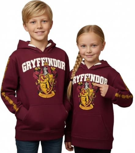 Image of Harry Potter Kids Hoodie – Official Licensed Gryffindor Sweatshirt | Maroon Cotton Pullover Jumper with Crest & Sleeve Print | Unisex Sizes 1–13 Years (UK, Age, 9 Years, 10 Years, Regular)