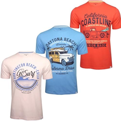 Image of Xact Men's 3-Pack Printed Crew Neck T-Shirt, 100% Cotton, Short Sleeve (3-Pack - Surf - Hot Coral/Azure Blue/Pink) XXL