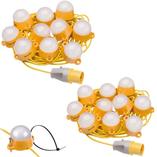 Image of Red Arrow Work Lights 110V LED Site Lighting Festoon Kits Interconnectable IP44 6500K 35,000 Hours Life Expectancy (2X 22m)