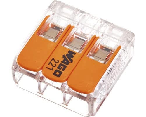 Image of Wago 413 3-Core Connection Terminal with Control Lever 0.2 to 4 m² Small Transparent Design Pack of 20
