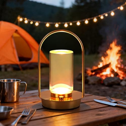 Image of VIMAZ Cordless Table Lamp Rechargeable,Portable Metal Gold Table Lamps,4000mAH Crystal Lantern Table Lamp Touch Lamp,3 Color Stepless Dimming Battery Operated Lamp for Indoor Outdoor,Camping (Gold)