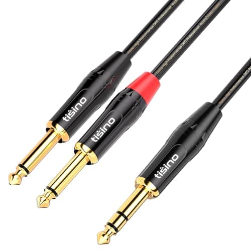 Image of Tisino 6.35mm TRS Stereo Jack to Dual 6.35mm TS Mono Plug Y-Splitter Insert Cable Lead Stereo Jack Cables - 1m