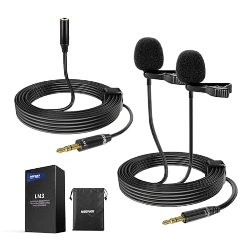 Image of NEEWER 2m Wired Dual Lavalier Microphones with 4m Extension Cable, Mini Clip On Omnidirectional Condenser Lapel Lav Mic 3.5mm TRS for DSLR Mirrorless Camera Camcorder Interview Vlog, LM3