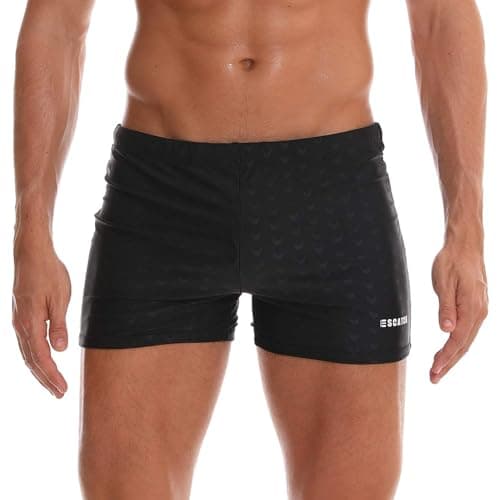 Image of Arcweg Men's Swimming Trunks Shorts with Removable Pad Sport Boxer Swimwear Boxers Underwear Drawstring Summer Beach Board Shorts Elastic Swimsuit Bottom (Black, L)