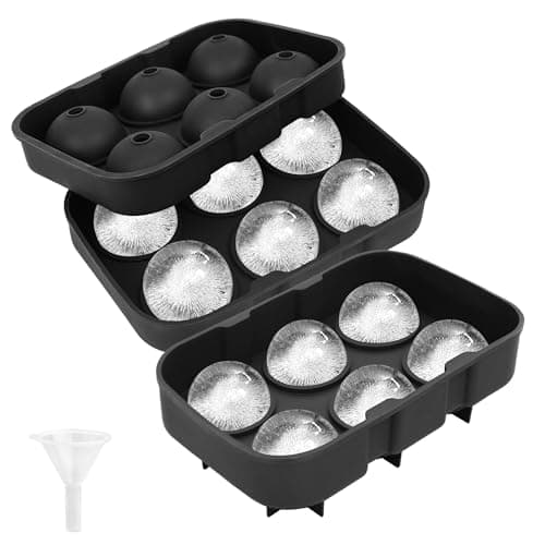 Image of YHT 2 Pack Large Ice Cube and Ball Tray Molds with Lids and a Funnel,Reusable Silicone Square Ice Cube Maker Moulds for Whiskey,Cocktails,Drinks(Black)