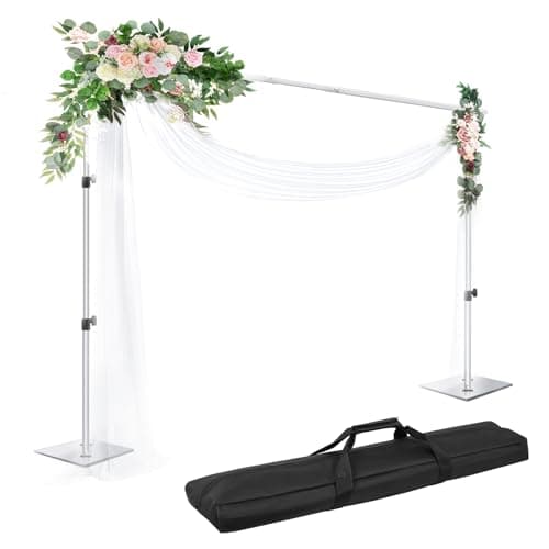 Image of EMART Heavy Duty Backdrop Stand, 2mx3m/ 6.5x10 ft Adjustable Background Support System Kit with Steel Base for Photography, Photo Video Studio, Birthday Parties - Silver
