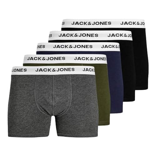 Image of JACK&JONES Boxer Shorts 5 Pack Basic Briefs Short Underwear Logo Print Design JACLEE, -Forest Night/Navyblazer/Dgm/Black/Black, S
