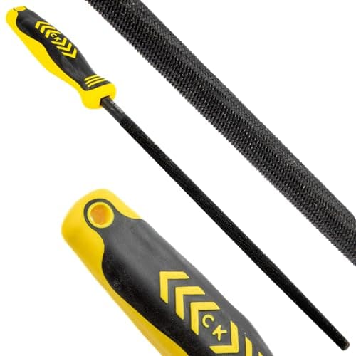 Image of C.K Tools Engineers File Round 250mm Second Cut Tapered Point, High Carbon Black Oxide Steel, Ergonomic Two Component Grip, Secure Tang Bond, Lanyard Compatible, Professional Metal Filing CK T0083A 10