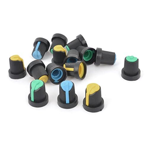 Image of sourcingmap a14041000ux0767 15pcs Black Blue Yellow Green Plastic 6mm Hole Rotary Taper Potentiometer - Black, Blue, Yellow, Green (1-Piece)