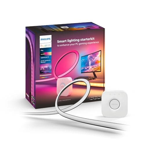 Image of Philips Hue Play Gradient PC Lightstrip Starter Kit Including Hue Bridge [for 3X 24-27 Inch Screens] LED Smart Lighting. Sync for Entertainment, Gaming and Media