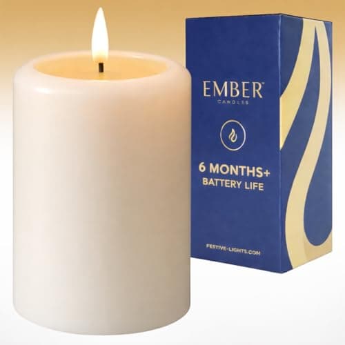 Image of Ember Candles™ 15cm Chapel Pillar Ivory LED Flickering Battery Candle – 100% Real Wax, Ultra-Realistic, Flameless, Hand-Poured Design, 6 Hour Timer for Safe Indoor Use (Without Remote Control)