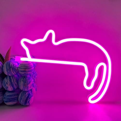 Image of UExnkj-Y Cat LED Sign, Pink Cat LED Neon Sign, Animal Neon Sign for Wall Decor, USB or Battery Powered Neon LED Sign for Boys and Girls Bedroom Bedside Table Living Room Wall Decoration